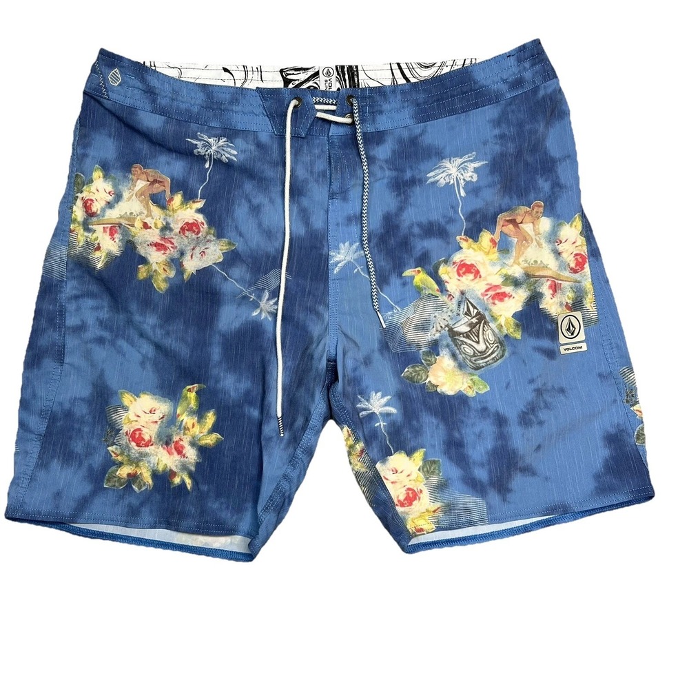 Volcom Board Shorts Men's 38 Slingers Swimsuit Surfer Hawaiian Blue